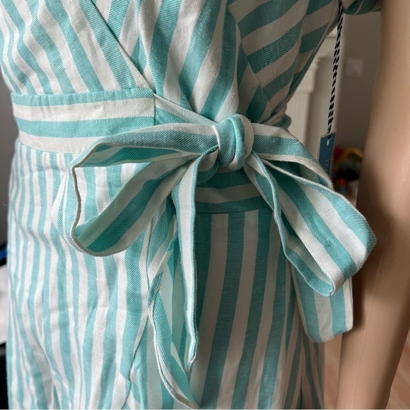 Draper James Women’s Puff Sleeve Turquoise White Striped Wrap Dress Size S NWT - Picture 7 of 14